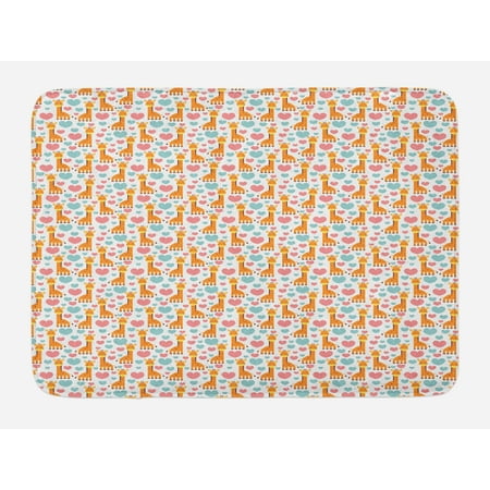 Giraffe Pastel - Giraffe Bath Mat, Lovely Cartoon Giraffe Characters with Pastel Colored Hearts Childish and Romantic, Non-Slip Plush Mat Bathroom Kitchen Laundry Room Decor, 29.5 X 17.5 Inches, Multicolor, Ambesonne