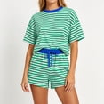 thumbnail image 2 of KIHOUT Women's Striped 2 Piece Outfit Short Sleeve Crew Neck Top and Drawstring Waist Shorts Set Casual Summer Tracksuit Loose Fit Stretchy Pajama Sets for Women Daily Wear Vacation, 2 of 6