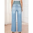 thumbnail image 4 of DOKOTOO Women's Maternity Jeans with Full Elastic Panel - High Waist Over The Belly Straight Leg Stretchy Pregnancy Jean Raw Hem Frayed Denim Pants, 4 of 11