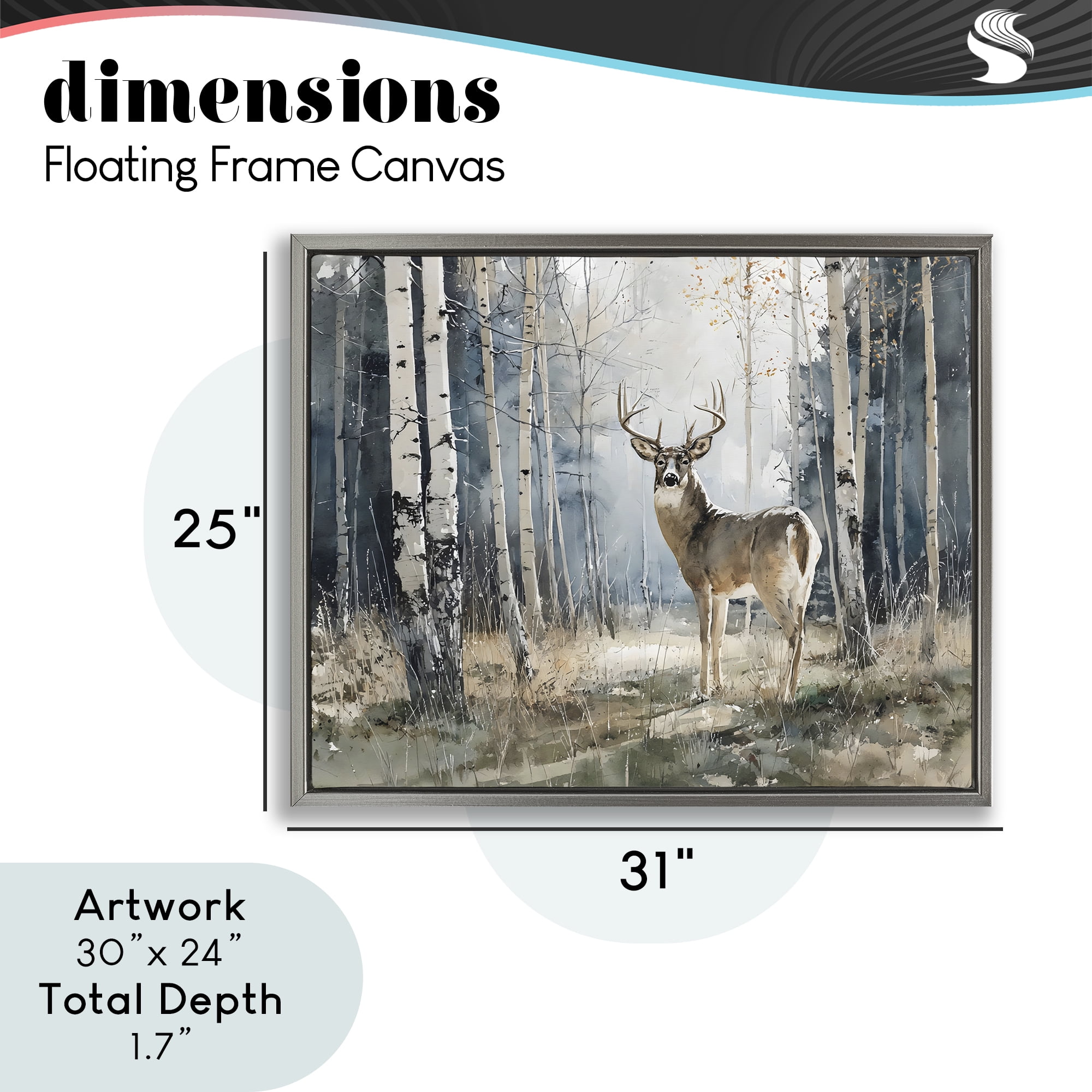 Stupell Industries Lone Stag in Birch Forest Gray Framed Floater Canvas Wall Art, design by Franklyn Gregory