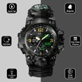 thumbnail image 3 of (negro) Reloj táctico militar 23 en 1 para hombres, relojes de supervivencia impermeables multifuncionales para exteriores con brújula, silbato, iniciador de fuego y termómetro, pulseras de reloj Pa, 3 of 5