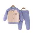 thumbnail image 2 of Esaierr 2Pcs Baby Newborn Boys Girls Fleece Thermal Underwear Outfit Plush Cardigan Thermal Pjs+Pants Long Johns Toddler Warm Sleep Outfit Autumn Winter 3 Months-24 Months, 2 of 8