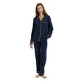 thumbnail image 4 of Pijamas de Algodón 100% para Mujer, Conjunto de Pijama de Manga Larga con Botones, Ropa de Dormir Suave, Conjunto de Descanso de Punto con Bolsillos, Azul Marino, M, 4 of 7