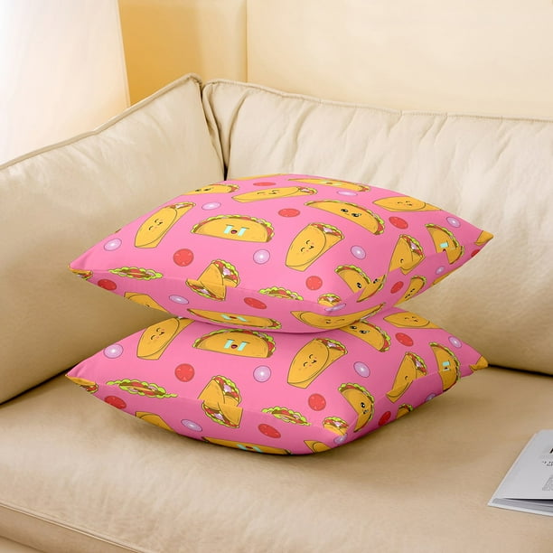 YST Kids Cute Fast Food Throw Pillow Cover Kawaii Pancake Pillow Cover 22x22 Inch Onion Tomato Print Cushion Cover Vegetable Decorative Square Pillow