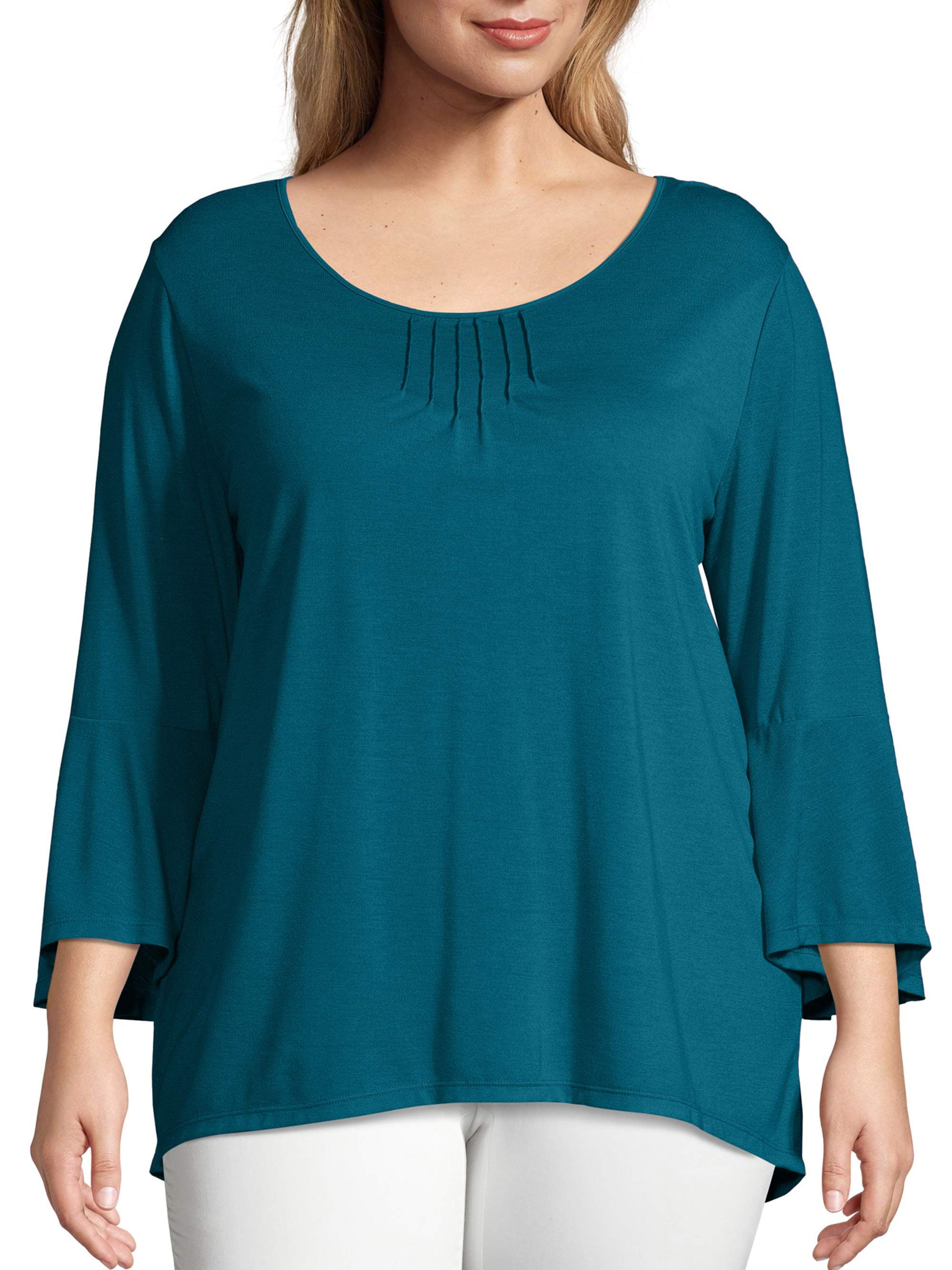 Just My Size Women's Plus Size Bell Sleeve Pin-tuck Top - Walmart.com