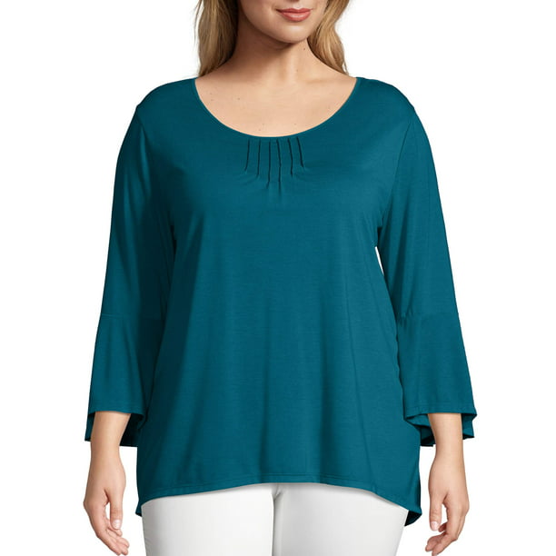 Just My Size - Just My Size Women's Plus Size Bell Sleeve Pin-tuck Top ...