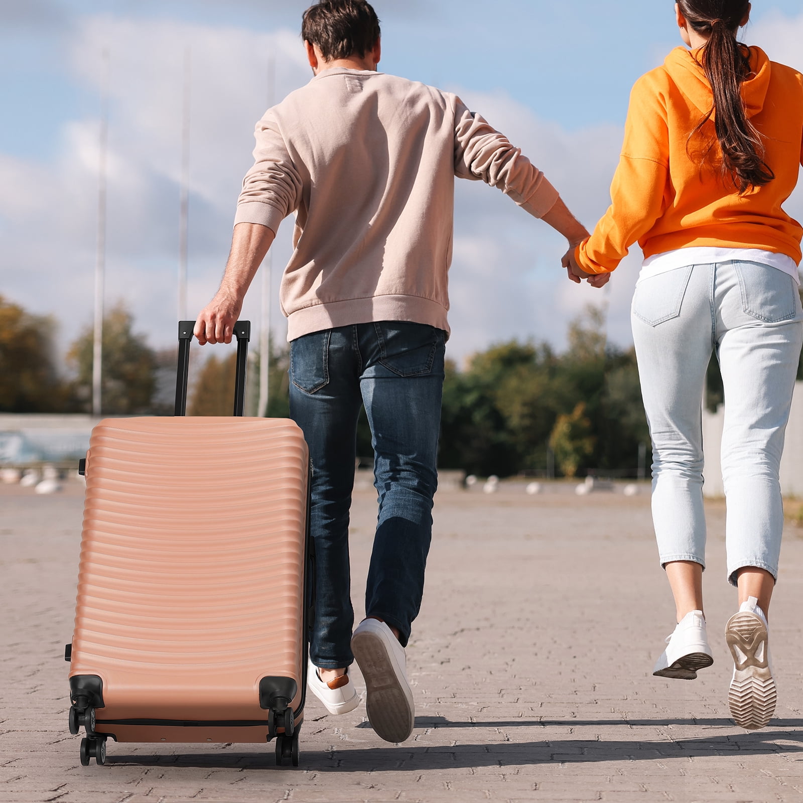 Horizontal Stripe Luggage ABS 3-Piece Set (20"+24"+28") Rose Gold