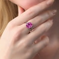 thumbnail image 6 of Gem Stone King 925 Sterling Silver Pink Created Sapphire Ring for Women (7.50 Cttw, Gemstone September Birthstone, Oval 12X10MM, Available in Size 5,6,7,8,9), 6 of 7