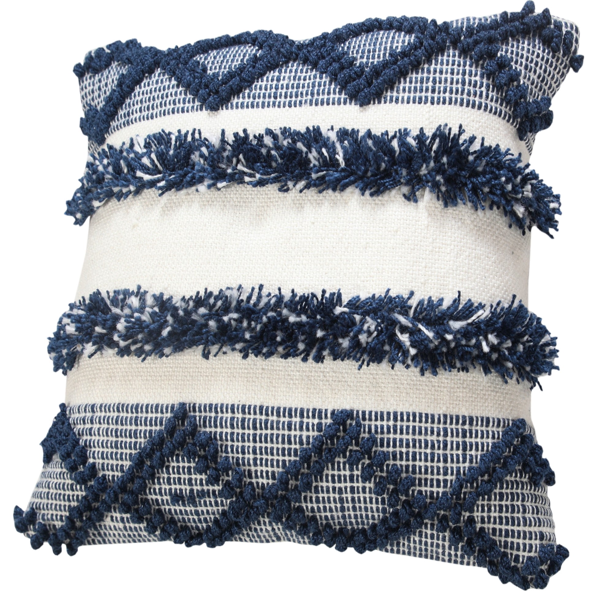 Laddha Home Designs Handwoven Striped Diamond Throw Pillow Cover - 20" - Blue and White
