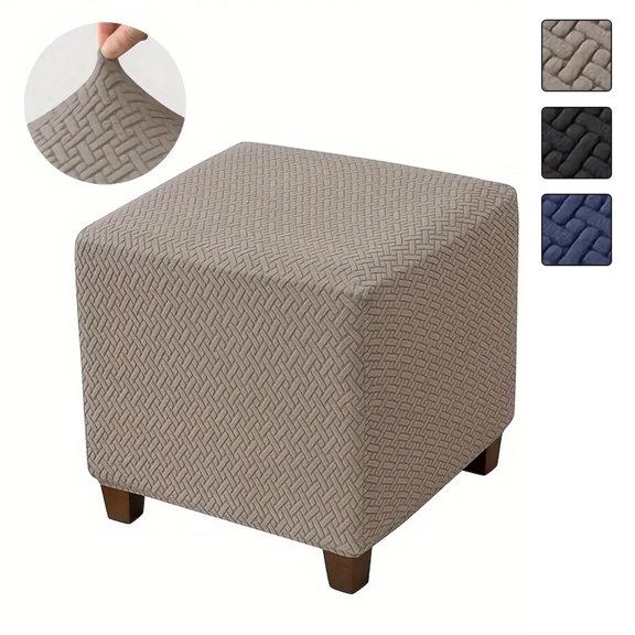 BYXAS Ottoman Cover Square Folding Storage (13"- 18") L x (15"- 18") H Ottoman Slipcovers Jacquard Stretch Cube Footrest Foot Stool Covers Protector with Elastic Band (Khaki)