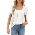 thumbnail image 2 of Women'S Tunic Tops Loose Fit Short Sleeve Shirts Crew Neck Summer Casual Tops White L, 2 of 9