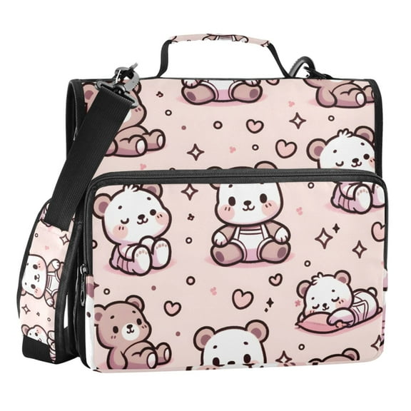 ALAZA Zipper Binder Cartoon Cute Bear 3 Ring Trapper Keeper File Folder Organizer Bag
