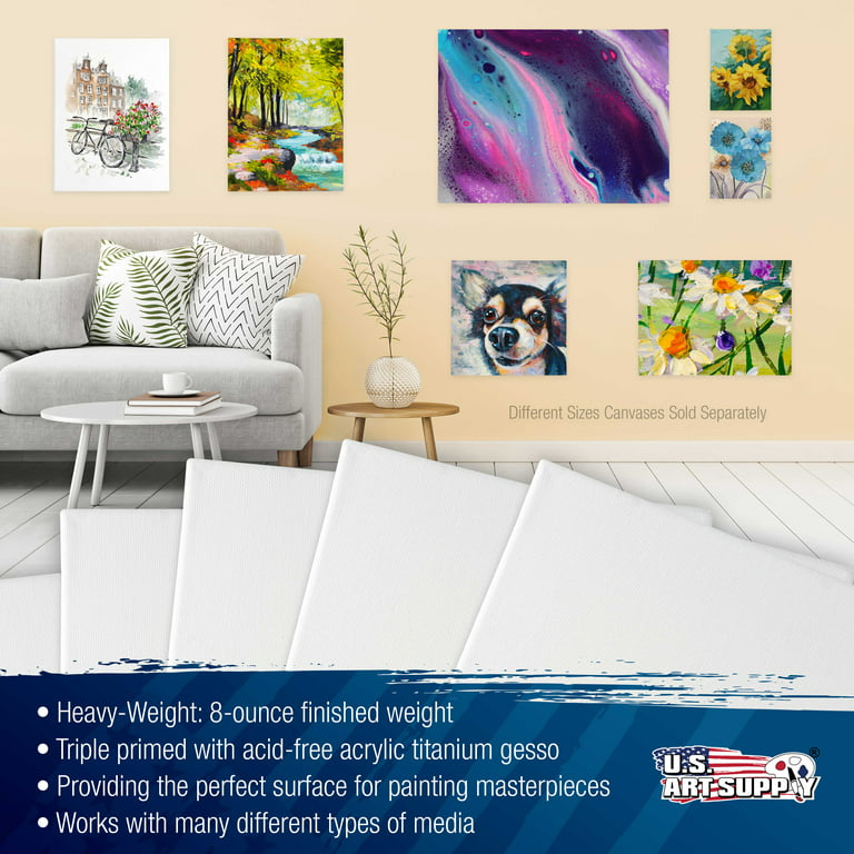 FIXSMITH Stretched White Blank Canvas - 12 x 16 Inch, Bulk Pack of 8,  Primed, 100% Cotton, 5/8 Inch Profile of Super Value Pack for Acrylics,Oils  