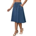 thumbnail image 4 of INSPIRE CHIC Women's Jean Skirts Elastic Waist Casual A-Line Midi Denim Skirt with Pockets S Blue, 4 of 6