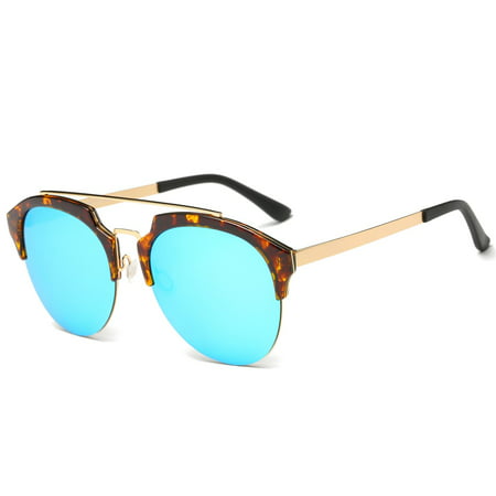 Dasein  Chic Designer Retro Round Unisex Polarized Sunglasses Brown Blue Lens