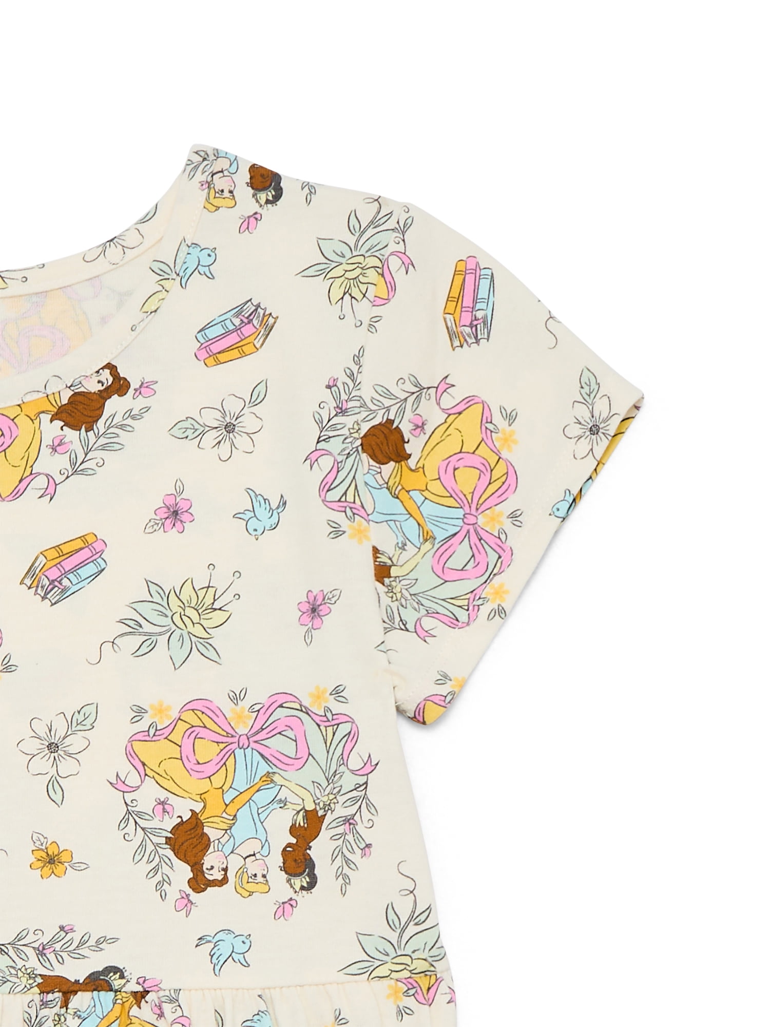 Disney Princess Girls Allover Print Dress with Short Sleeves, Sizes 4-12