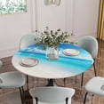 thumbnail image 5 of Coastal Beach Round Tablecloth for 36-44 Inch Tables,Fitted Table Cover with Elastic Edge,Modern Ocean Wave Sea Nautical Sky Blue Waterproof Outdoor Table Cloth Protector for Patio Garden Dinner, 5 of 9