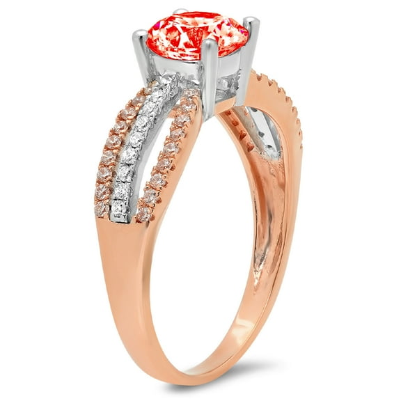 1.27 ct Round Cut Simulated Red Diamond Solitaire with Accents Engagement Ring for Women in 18K White/Rose Gold