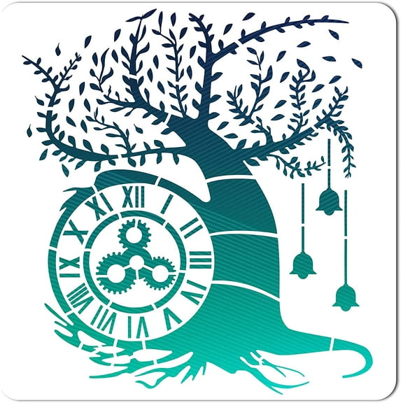 GORGECRAFT Tree of Life Pattern Stencil Clock Template 12x12 Inch Large Reusable Decoration Sign Square Tree Stencils for Painting on Wood Wall Scrapbook Card Floor and Tile Drawing tree of life and clock