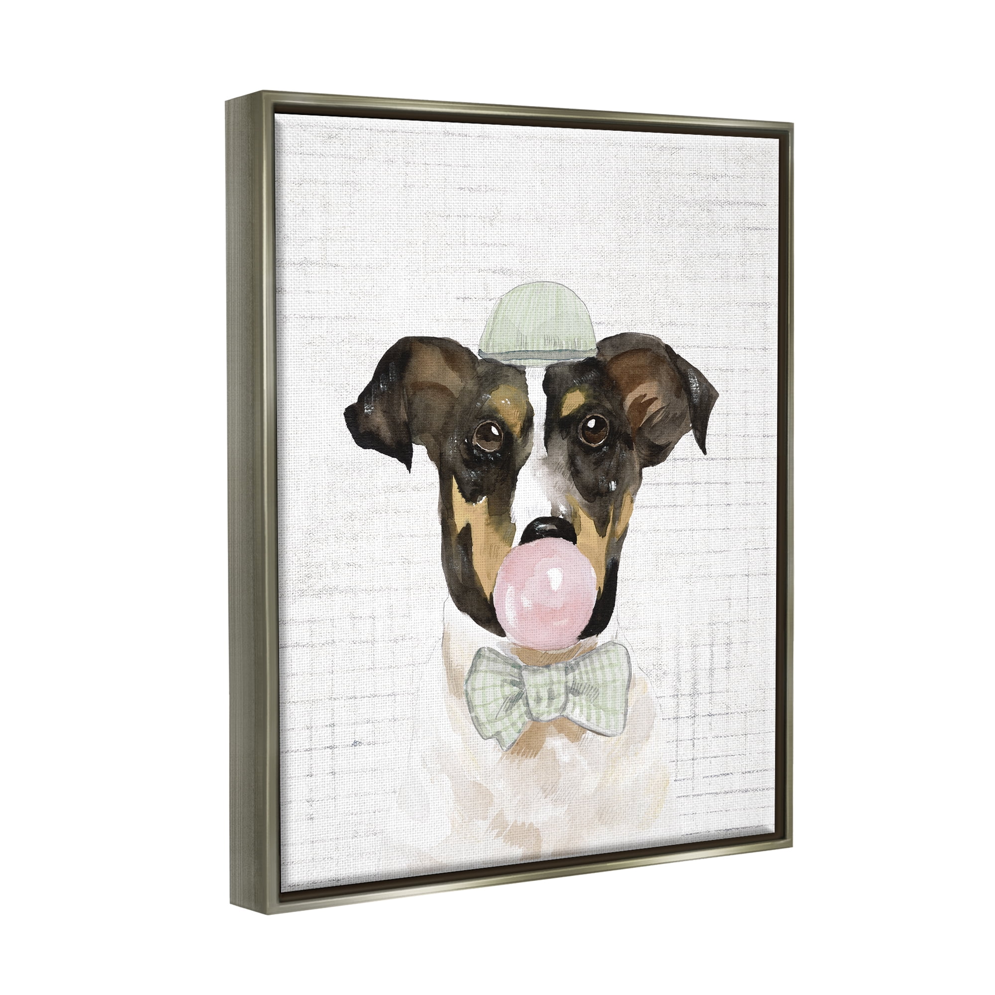 Stupell Industries Dog with Bowtie Patterned Animals & Insects Painting Gray Floater Framed Art Print Wall Art, 17 x 21