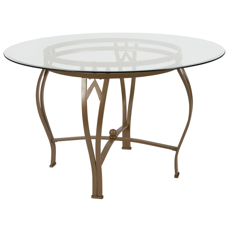 Flash Furniture 48 Round Glass Top Dining Table In Clear Matte Gold