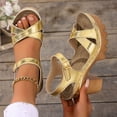 thumbnail image 3 of Rokment Womens Glitter Metallic Platform Chunky Block High Heels Dress Sandals Trendy Casual Comfortable Leather Orthopedic Dressy Pumps Walking Summer Shoes Gold Size 6, 3 of 6