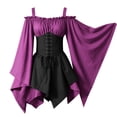 thumbnail image 5 of Hurxie Women Plus Size Punk Cold Shoulder Flare Sleeves Lace Gothic Dress, 5 of 5