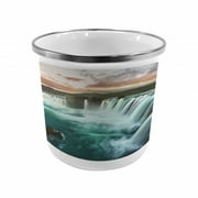 Waterfall Steel Camping Mug, Majestic Iceland Waterfall Flowing down the River Northern Nature Photo, Printed Thermal Cup for Camping and Outdoor Activities, by Ambesonne