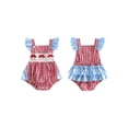 thumbnail image 2 of BemeyourBBs Newborn Baby Girl Baseball Outfit Infant Baby Girls Clothes Plaid Gingham Romper Cute Bow Baseball Embroidery Flying Sleeve Backless Bodysuit Jumpsuit Playsuit, 2 of 8