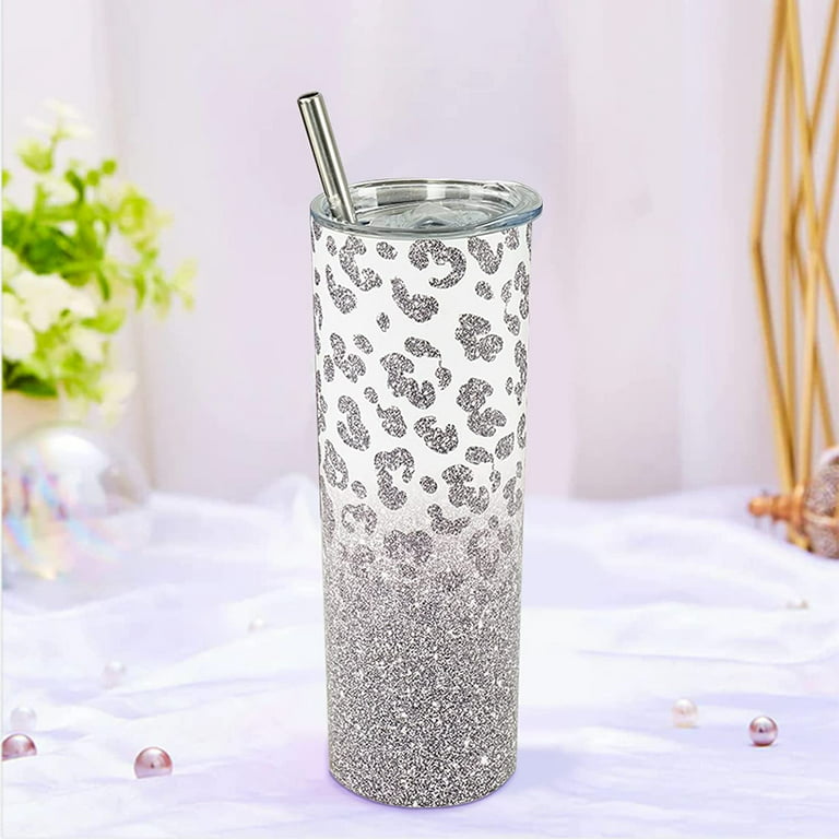 Leopard Tumbler, Leopard Print Skinny Tumbler with Lid and Straw