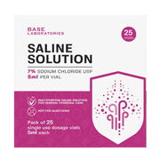Base Laboratories 7% Sodium Chloride Saline Solution Vials, Preservative-Free, USP Grade, Single-Use 5 mL Ampoules, 25 Count