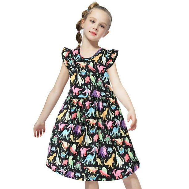 Girls Summer Dress Colorful Cartoon Print Cotton Short Sleeve Dresses One Piece Knee Length Daily Wear Birthday Party Walmart Com Walmart Com