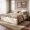 Beige-1, variant on The Iron Hearth Contemporary King, for Bedroom/Home, Recommended Mattress, 88.5"L x 82.5"W x 27.5"H, Sturdy Wood Frame Construction