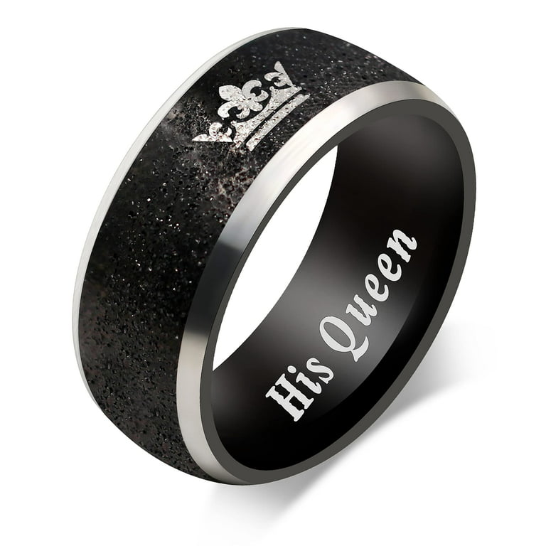 Black Her Queen Ring Stainless Steel Wedding Band Engagement Rings for  Women and Men Couples Gifts for Him and Her (Black Queen Size 7) 