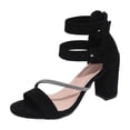 thumbnail image 6 of Xucatan Women's Rhinestone Block Heel Sandals, Faux Suede Open Toe Dress Shoes with Back Zipper, Sparkly Ankle Strap Pumps, Versatile Evening Party Footwear Gift, 6 of 9