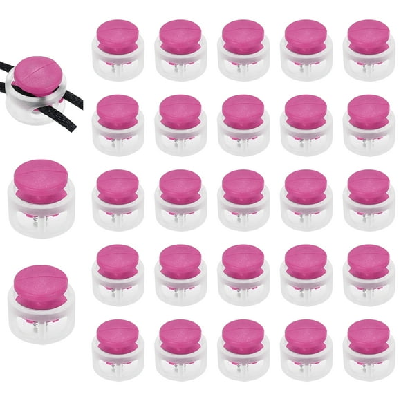 Uxcell 25 Pcs Bloqueo de Cuerda de Plástico de Primavera, Clip de Final de Doble Orificio, Toggles Deslizantes, Transparente + Rosa Rojo