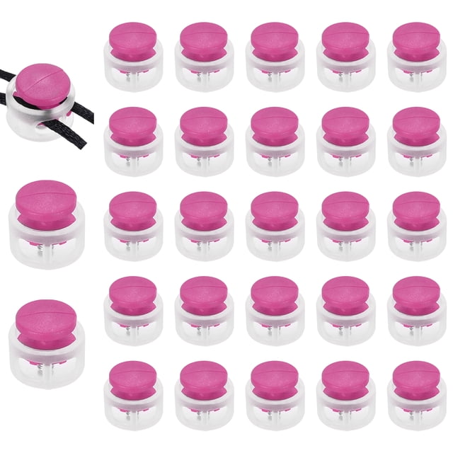 Uxcell 25 Pcs Bloqueo de Cuerda de Plástico de Primavera, Clip de Final de Doble Orificio, Toggles Deslizantes, Transparente + Rosa Rojo