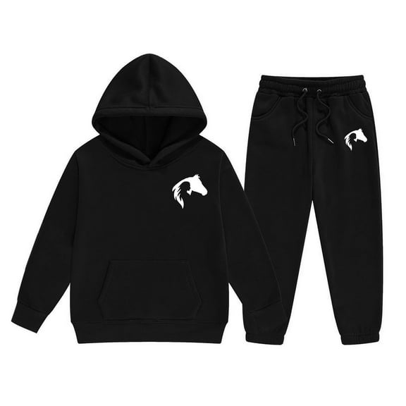 Kiijoy Toddler Girls Outfits Comfy Casual Horse Print Hoodie Sweatpants Set, Sizes 2-3