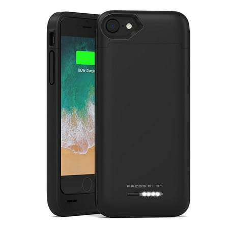 iPhone 8 Battery Case with Qi Wireless Charging, (APPLE CERTIFIED) PRESS PLAY NERO 3100mAh Slim Rechargeable Extended Protective Portable Backup Charger Case for iPhone -