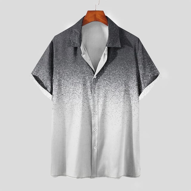 Mefallenssiah Mode Hommes Confortable Impression Manches Courtes Col Chemise Chemisier