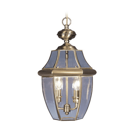 - Outdoor Pendants 2 Light With Solid Brass Clear Beveled Glass Antique Brass size 11 in 120 Watts - World of Crystal