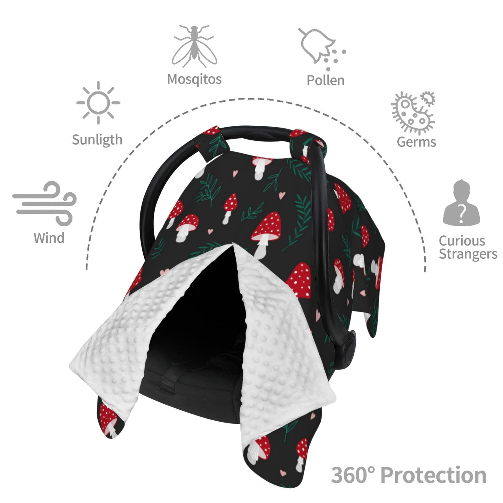 Car Seat Cover Baby - Amanita Mushroom (2) Breathable Infant Car Seat Cover for Baby Carseat, Lightweight Comfort Baby Essentials Must Haves Newborn Stuff for Girl Boy
