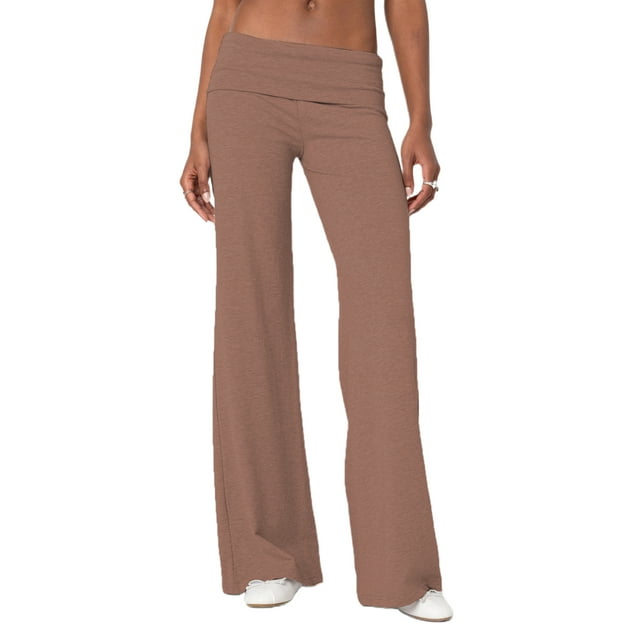 SUNSIOM Women's Spring Summer Baggy Pants Foldover Waist Solid Color Loose Wide Leg Pants