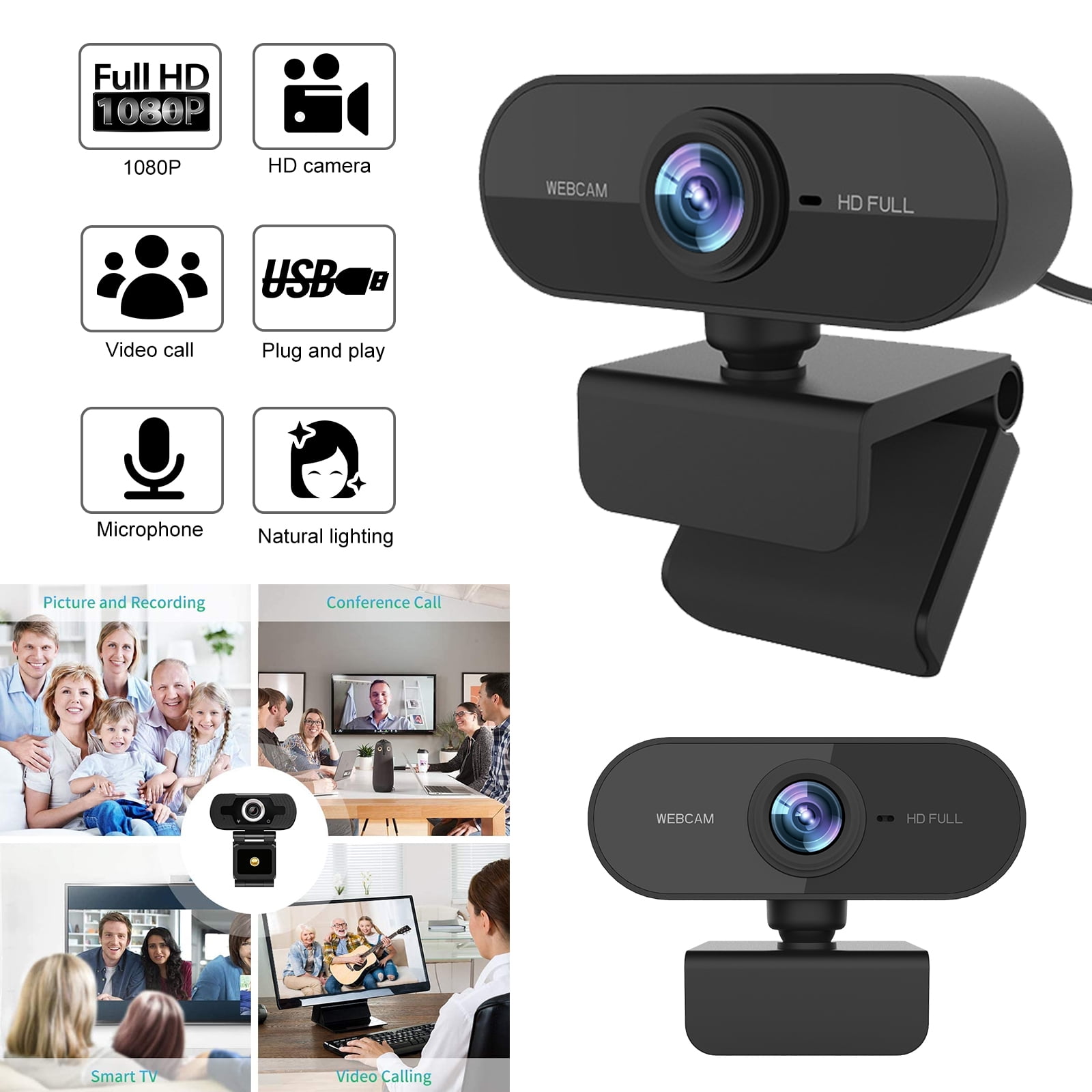 Webcam with Microphone,HD 1080P Webcam USB Computer Camera for Live Streaming Webcam,110 Degrees Wide-Angle 30fps for Laptop Video Chatting Desktop Conferencing
