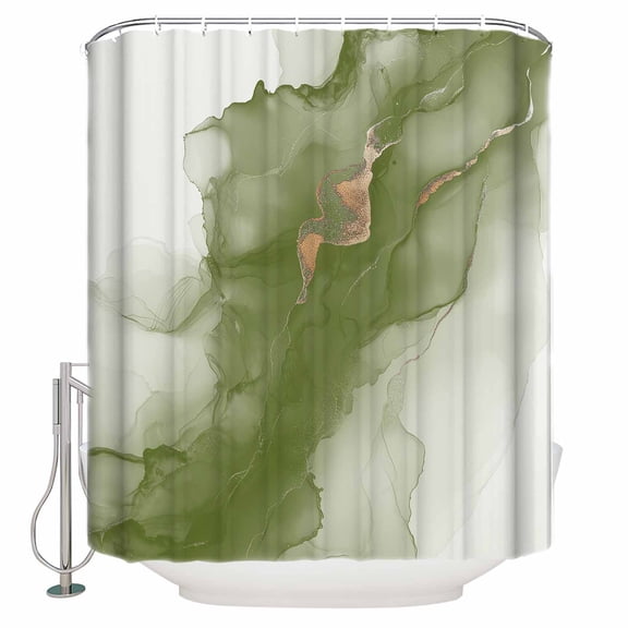 Extra Long Shower Curtain 72x84 Inch, Sage Green Marble Shower Curtain Waterproof Bathroom Decor Modern Ombre Abstract Ink Painting Art Fabric Bath Curtain Set Accessories with Hooks