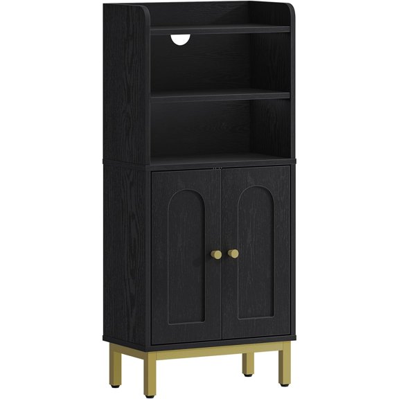 Bathroom Storage Cabinet, Small Floor Cabinet with 2 Door and Shelves, Toilet Paper Cabinets, Bathroom Organizer with Adjustable Shelf, for Small Spaces (Modern, Black)
