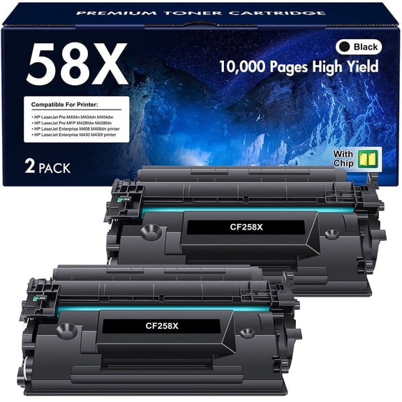 58X Black Toner Cartridge (With-chip, High-yield) | CF258X Compatible for 58A 58X CF258X CF258A LaserJet Pro M404n M404dn M404dw MFP M428fdw M428fdn M428dw M406dn M430f M404 M428 Printer Ink