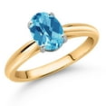 thumbnail image 2 of Gem Stone King 10K Yellow and White Gold Swiss Blue Topaz Solitaire Engagement Ring for Women (1.30 Cttw, Oval Checkerboard 8X6MM, Gemstone November Birthstone, Available in Size 5, 6, 7, 8, 9), 2 of 4