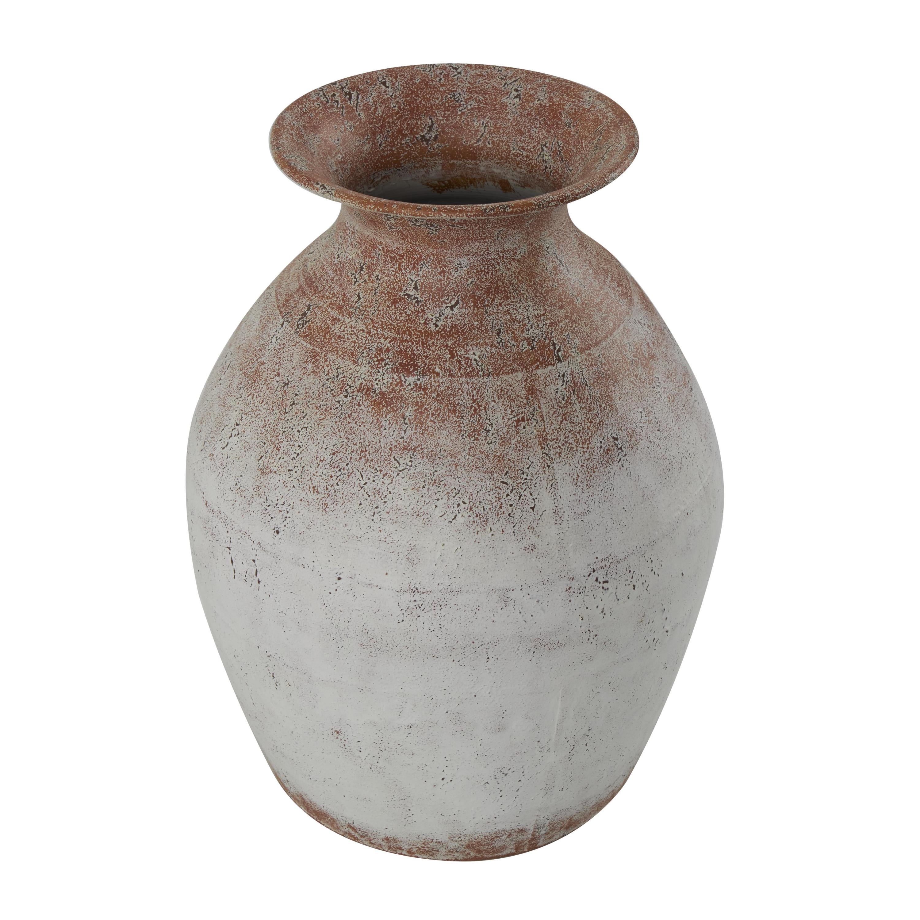 DecMode 14" Distressed Textured Copper Metal Vase with White Center