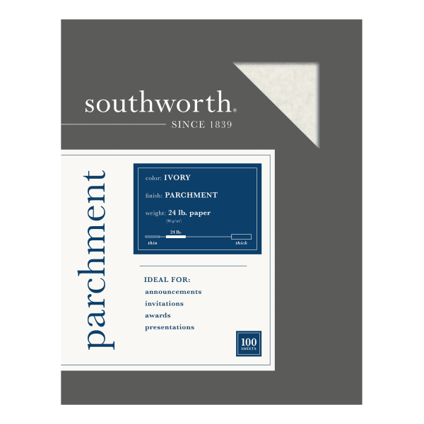 Southworth® Parchment Specialty Paper, 8 1/2' x 11', 24 Lb, Ivory, Pack Of 100